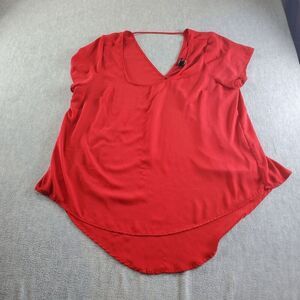 Torrid Blouse Top Womens 2 Red Solid Short Sleeve V Neck Pullover High Low